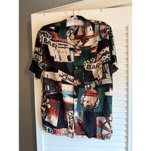 Urban Outfitters Casual Viscose Untuck Short Sleeve Shirt Sz S Bar Club Theme